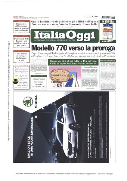 Italia oggi : quotidiano di economia finanza e politica